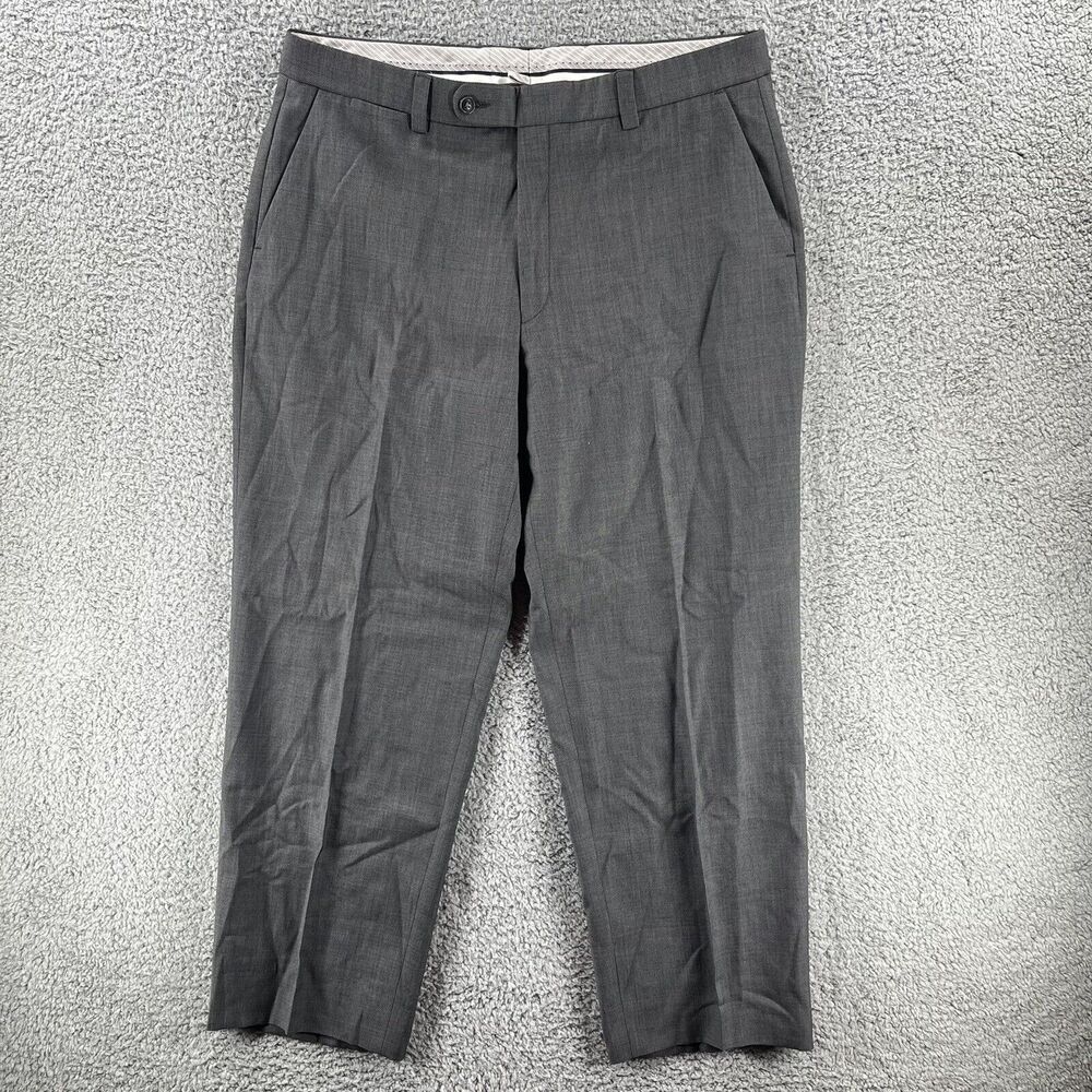 BALLIN Comfort-EZE Super 120s Wool Gray Pleated Dress Pants Slacks Trouser 38x28